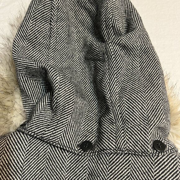 Esprit Women’s M Wool Blend Herringbone Coat Faux Fur Hood Button Front Winter - Picture 5 of 15